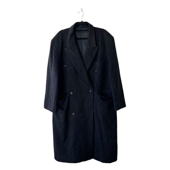 Cashmere Wool Moda Ritorno Wool Double Breast Long Coat in Black, Men's L/XL